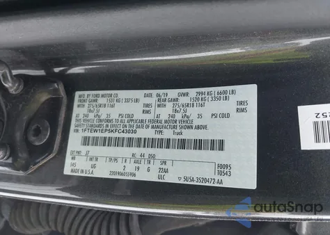 2019 Ford F-150 Xlt из США, поврежденный, VIN 1FTEW1EP5KFC43030